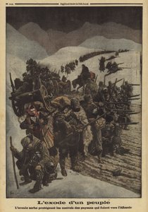 Utvandring av et folk: den serbiske hæren beskytter en kolonne av bønder som flykter til Albania, første verdenskrig