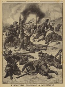 Fransk kolonial infanteri som kjemper ved Beausejour, første verdenskrig av Louis Charles (after) Bombled