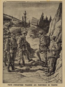 Italiensk infanteripost på grensen til Trentino, første verdenskrig av Louis Charles (after) Bombled
