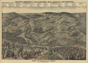Panoramautsikt over slagmarken i Verdun, Frankrike, første verdenskrig