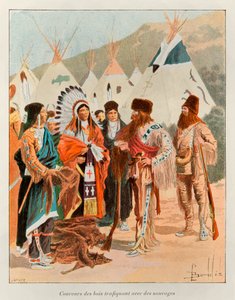 bombet Louis (1862 - 1927); Coureur des bois menneskehandlere med villmenn på 1700-tallet (fangstmann i Canada); History of New France av Eugene Guenin - 1900 - Coll, del. av Louis Charles Bombled