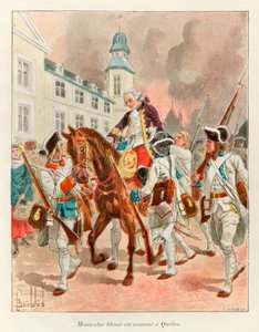 bombet Louis (1862 - 1927); General Louis Joseph (Louis-Joseph) fra Montcalm (1712-1759) skadet ble returnert til Quebec etter slaget ved Abrahamsslettene 13. september av Louis Charles Bombled