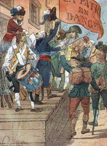 Franske revolusjonskriger: frivillige verving etter Frankrikes nederlag i krigen mellom det revolusjonære Frankrike og kontrarevolusjonære monarkier, den franske forsamlingen forkynner faren for hjemlandet, 22. juli 1792) Illustrasjon av Louis Charles av Louis Charles Bombled