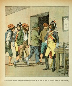 Illustrasjon av Bombled Louis (1862-1927) fra boken «The Memorial of Saint Helene» av grev Emmanuel de Las Cases (1766-1842): Under den franske revolusjonen ble fengslene fylt, Privat samling av Louis Charles Bombled