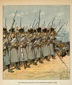 Illustrasjon av Bombled Louis (1862-1927) fra boken "The Memorial of Saint Helene" av grev Emmanuel de Las Cases (1766-1842): Franskmennene under slaget ved Lutzen i 1813, privat samling av Louis Charles Bombled