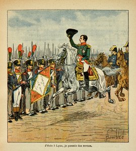 Illustrasjon av Bombled Louis (1862-1927) fra boken "The memorial se Sainte Helene" av grev Emmanuel de Las Cases (1766-1842): Keiser Napoleon sender troppene til anmeldelser, Privat samling av Louis Charles Bombled