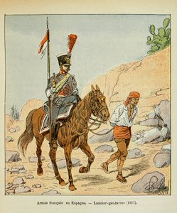 Illustrasjon av bombet Louis (1862-1927) fra boken "The Memorial of Saint Helene" av grev Emmanuel de Las Cases (1766-1842): Fransk Armee i Spania: Lancier gendarme 1811, privat samling av Louis Charles Bombled