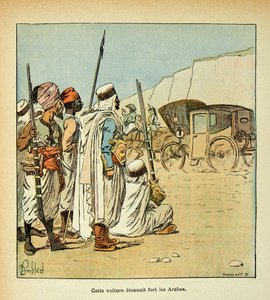 Illustrasjon av bombet Louis (1862-1927) fra boken "The Memorial of Saint Helene" av grev Emmanuel de Las Cases (1766-1842): Ekspedisjon til Egypt. Egyptere overrasket av franske mannskaper, Private Collection av Louis Charles Bombled