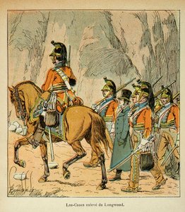 Illustrasjon av bombet Louis (1862-1927) fra boken "The Memorial of Saint Helene" av grev Emmanuel de Las Cases (1766-1842): Las Cases arrete etter ordre fra Hudson Lowe (1769-1844) Privat samling av Louis Charles Bombled