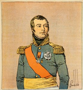 Illustrasjon av bombet Louis (1862-1927) fra boken "The Memorial of Saint Helene" av grev Emmanuel de Las Cases (1766-1842): Portrett av Marechal Etienne Macdonald (1765-1840), hertugen av Taranto, privat samling av Louis Charles Bombled