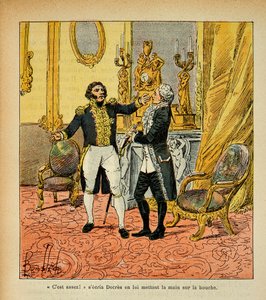 Illustrasjon av bombet Louis (1862-1927) fra boken "The Memorial of Saint Helene" av grev Emmanuel de Las Cases (1766-1842): Talleyrand (1754-1838) vendt mot Denis Decres (1761-1820) Privat samling av Louis Charles Bombled