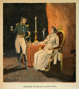 Illustrasjon av bombet Louis (1862-1927) fra boken "The Memorial of Saint Helene" av grev Emmanuel de Las Cases (1766-1842): arrestasjon av pave Pius VII av general Stephen Radet (1762-1825) i 1809, privat samling av Louis Charles Bombled