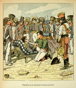 Illustrasjon av bombet Louis (1862-1927) fra boken "The memorial se Sainte Helene" av grev Emmanuel de Las Cases (1766-1842): Death of Marechal Jean Lannes (1769-1809), The Emperor Napoleon has his Cotes, Private Samling
