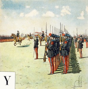 Bokstav Y: elever ved militærskolen til Saint Cyr (Saint-Cyr), "Je serai soldat" (Jeg vil være en soldat) - Militært alfabet av Louis Charles Bombled