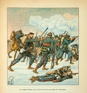 The Armee of the Loire av Eugene Sergeant, kjent som Grenest, illustrert av Louis Bombled (1862-1927) (fransk-tyske krig; kampanje 1870 -1871): Sersjant Ramus fra mobilen til Isere i slaget 7. desember av Louis Charles Bombled