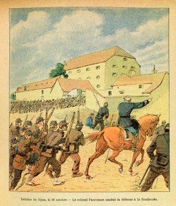 The Eastern Armee of Eugene Sergeant, dit Grenest, illustrert av Louis Bombled (1862-1927) (fransk-tyske krig; kampanje 1870-1871): Forsvar av byen Dijon 30. oktober av Louis Charles Bombled
