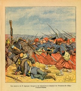 The Eastern Armee of Eugene Sergeant, dit Grenest, illustrert av Louis Bombled (1862-1927) (fransk-tyske krig; kampanje 1870-1871): Zouavene fra 3. regiment angriper en baionette og driver ut prøysserne fra landsbyen Auxon-Dessus under t av Louis Charles Bombled