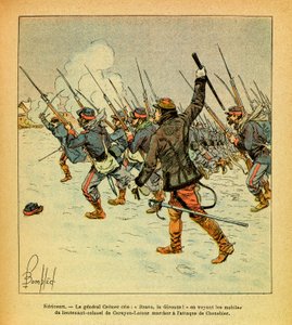 The Eastern Armee of Eugene Sergeant, kjent som Grenest, illustrert av Louis Bombled (1862-1927) (fransk-tyske krig; kampanje 1870 -1871): Januar 1871, Hericourt, roper general Cremer "Bravo, La Gironde" når han ser motivene til oberstløytnant av Louis Charles Bombled