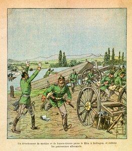 The Eastern Armee of Eugene Sergeant, kjent som Grenest, illustrert av Louis Bombled (1862-1927) (fransk-tyske krig; kampanje 1870-1871): En avdeling av franske motiver og snikskyttere krysset Rhinen og rystet de tyske broarbeiderne, Private Collecti av Louis Charles Bombled
