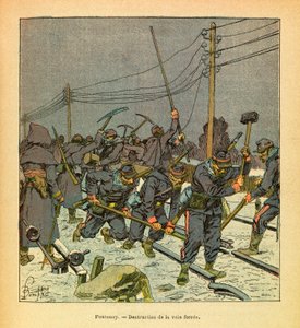 The Eastern Armee of Eugene Sergeant, kjent som Grenest, illustrert av Louis Bombled (1862-1927) (fransk-tyske krig; kampanje 1870 -1871): Fontenoy, ødeleggelse av jernbanen, privat samling av Louis Charles Bombled