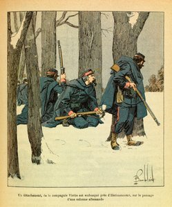 The Eastern Armee of Eugene Sergeant, kjent som Grenest, illustrert av Louis Bombled (1862-1927) (fransk-tyske krig; kampanje 1870 -1871): Januar 1871 ble en avdeling av Viette Company overfalt i bakhold nær Herimoncourt, på passasjen av en tysk spalte av Louis Charles Bombled