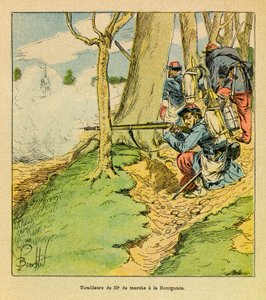 The Eastern Armee of Eugene Sergeant, kjent som Grenest, illustrert av Louis Bombled (1862-1927) (fransk-tyske krig; kampanje 1870-1871): Under ordre fra general Dupre, en skomaker av den 32. mars i slaget ved La Bourgonce i oktober 1870, Priva av Louis Charles Bombled