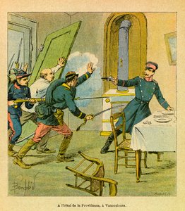 The Eastern Armee of Eugene Sergeant, kjent som Grenest, illustrert av Louis Bombled (1862-1927) (fransk-tyske krig; kampanje 1870 -1871): En prøyssisk offiser tatt til fange av franske motiver i Vaucouleurs, privat samling av Louis Charles Bombled