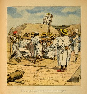 The War in Madagascar-Anecdotal History of the French Expeditions of 1885-1895 av Henri Galli dit Galllichet (1854-1922), illustrert av Louis Bombled (1862-1927): Hovas arbeider ved festningsverkene i hovedstaden i 1895, privat samling av Louis Charles Bombled