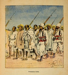 The War in Madagascar-Anecdotal History of the French Expeditions of 1885-1895 av Henri Galli dit Galllichet (1854-1922), illustrert av Louis Bombled (1862-1927): Hovas-fanger i 1895, privat samling av Louis Charles Bombled