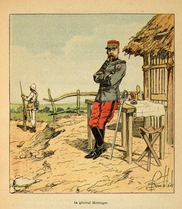 The War in Madagascar-Anecdotal History of the French Expeditions of 1885-1895 av Henri Galli dit Galllichet (1854-1922), illustrert av Louis Bombled (1862-1927): Portrett av general Metzinger på Madagaskar i 1895, privat samling av Louis Charles Bombled