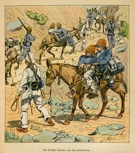The War in Madagascar-Anecdotal History of the French Expeditions of 1885-1895 av Henri Galli dit Galllichet (1854-1922), illustrert av Louis Bombled (1862-1927): The Eclopes of the Arm Escapes on Fortune Ambulances in Madagascar, Private Collection av Louis Charles Bombled