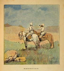 The War in Madagascar-Anecdotal History of the French Expeditions of 1885-1895 av Henri Galli dit Galllichet (1854-1922), illustrert av Louis Bombled (1862-1927): Militær i rekognosering på grensen til Imerne til Madagaskar i 1895, menig Samling av Louis Charles Bombled