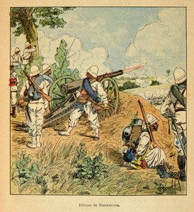 The War in Madagascar-Anecdotal History of the French Expeditions of 1885-1895 av Henri Galli dit Galllichet (1854-1922), illustrert av Louis Bombled (1862-1927): Defense of Tsarasaotra in 1895, Private Collection
