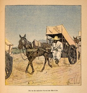 The War in Madagascar-Anecdotal History of the French Expeditions of 1885-1895 av Henri Galli dit Galllichet (1854-1922), illustrert av Louis Bombled (1862-1927): Convoy of Sick Escapes on Marololo, Private Collection av Louis Charles Bombled