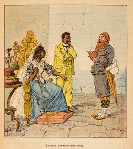Krigen i Madagaskar-Anekdotisk historie om de franske ekspedisjonene 1885–1895 av Henri Galli dit Galllichet (1854–1922), illustrert av Louis Bombled (1862–1927): en engelsk journalist intervjuet dronning Ravanalo i 1895 i nærvær av hans beste alder minist av Louis Charles Bombled