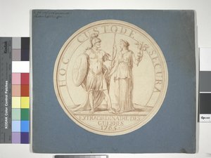 Medaljedesign, krig og fred: HOC CUSTODE SECURA av Louis Claude (attr. to) Vassé