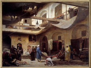 Teppebasaren i Khan-Khabil i Kairo i 1866. Maleri av Louis Claude Mouchot (1830-1891)
