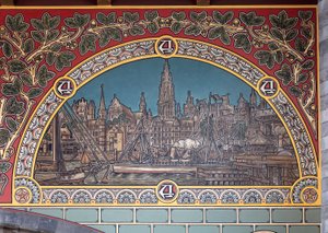 Jernbanestasjonsbygning (Sint-Pietersstation). Interiør. 1912. Entreen. av Louis Cloquet