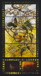 Parakitter og gullfiskeskål, ca. 1893 av Louis Comfort Tiffany