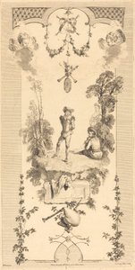 Shepherd danser til lyden av en fløyte av Louis Crépy after Antoine Watteau