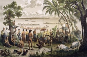 Pirogue-løp på Bassac-elven, fra 'Atlas du Voyage d'Exploration de l'Indochine' av Doudart de Lagree (1823-68), utgitt i Paris 1874 (se 232562 for detaljer)