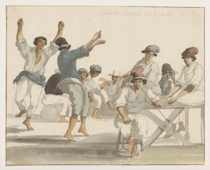 Dansende maltezer matrozen Dansen til våre maltesiske sjømenn (tittel på objekt) Reiser i Italia, Sicilia og Malta - 1778 (serietittel) av Louis Ducros
