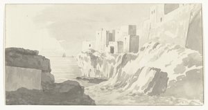 Utsikt over Polignano Utsikt over byen Polignano (tittel på objekt) Reiser i Italia, Sicilia og Malta - 1778 (serietittel) av Louis Ducros