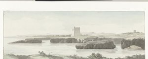 Utsikt over kysten av Adriaterhavet med et utsiktstårn på den andre siden av Monopoli Vue d