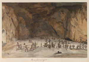 Interiør varebil grot Santa Maria Capella Utsikt fra bunnen av grotten (tittel på objekt) Reiser i Italia, Sicilia og Malta - 1778 (serietittel) av Louis Ducros