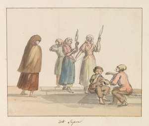 Tradisjonelle kostymer på øya Gozo Costume de Ghozo (tittel på objekt) Voyage en Italie, en Sicile et à Malte - 1778 (serietittel) av Louis Ducros