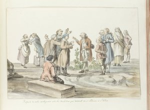 Forhandling mellom reiseleder og muldyrførere som de drar med til Etna Dispute de notre antiquaire avec les muletiers qui devaient nous conduire à L