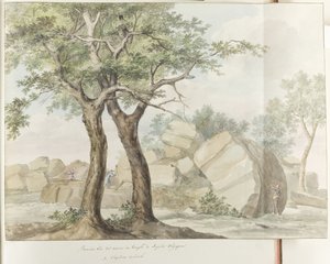 Ruïne van Zeus Olympus-tempelet i gamle Agrigento Første utsikt over ruinene av tempelet til Olympian Jupiter (tittel på objekt) Reiser i Italia, Sicilia og Malta - 1778 (serietittel) av Louis Ducros