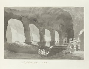 Souterrain van het amfitheater van Catanië Amphitheatre of Catania (tittel på objekt) Reiser i Italia, Sicilia og Malta - 1778 (serietittel) av Louis Ducros