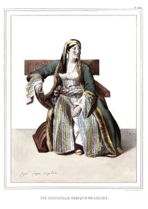 En gresk dame fra Livadie. i "" Reisen til Athen og Konstantinopel, eller samling av greske og ottomanske portretter, utsikter og kostymer, malt på steder i naturen, litografier og farger av Louis Dupre (1789-1837), elev av David.1825. av Louis Dupré